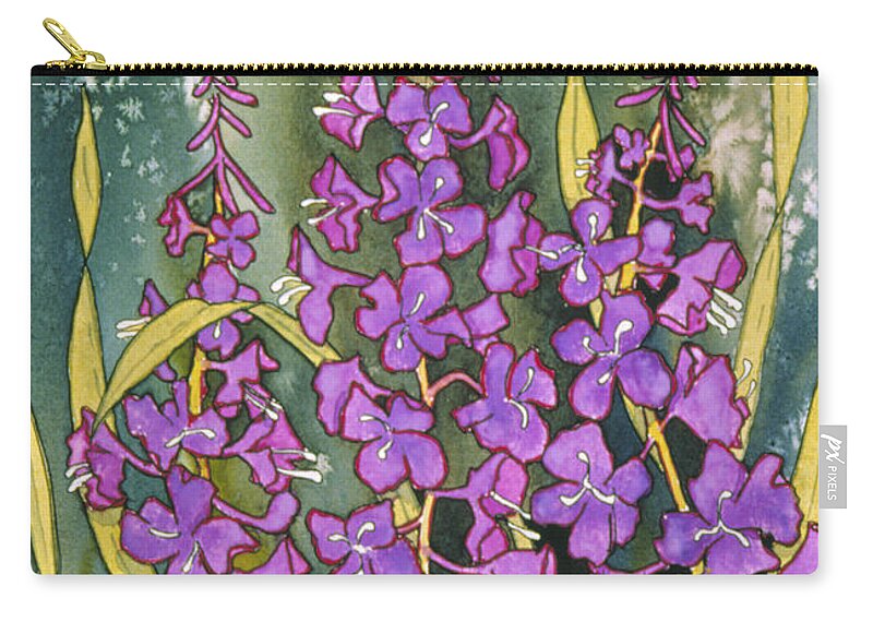 Fireweed In July Zip Pouch featuring the painting Fireweed in July by Teresa Ascone
