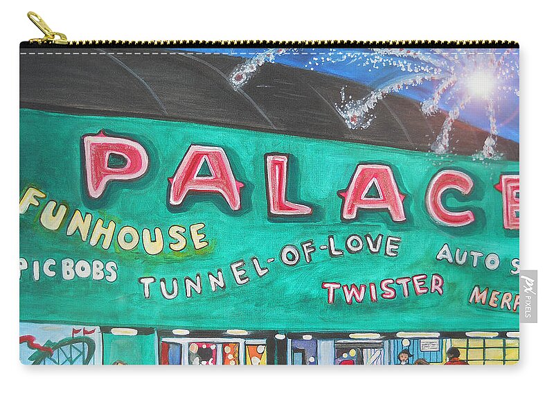 Asbury Park Art Carry-all Pouch featuring the painting Fireworks at the Palace by Patricia Arroyo