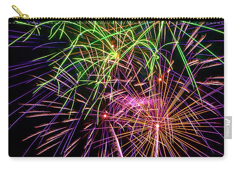 Dazzling Zip Pouch featuring the photograph Fireworks Bursting In Air by Garry Gay