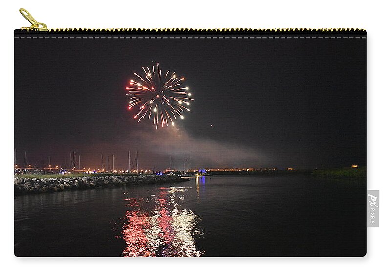 Fireworks Zip Pouch featuring the photograph Fireworks Over Water 2 by Vicki Lewis