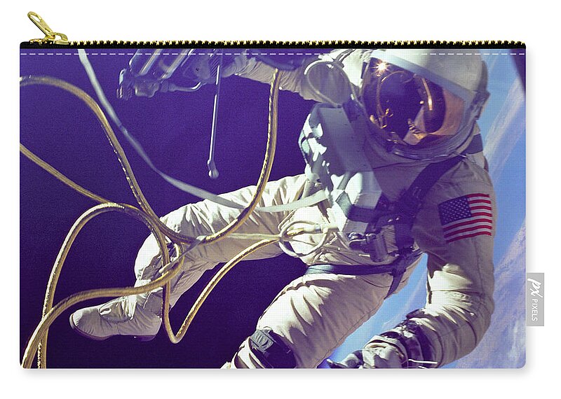 Science Zip Pouch featuring the photograph First American Walking In Space, Edward by Nasa
