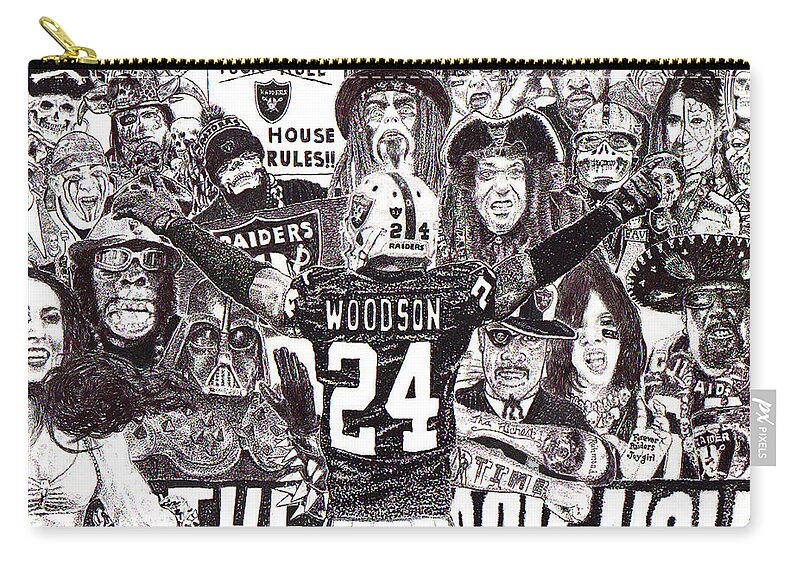 Oakland Raiders Zip Pouch featuring the drawing First Ballot by Lee McCormick