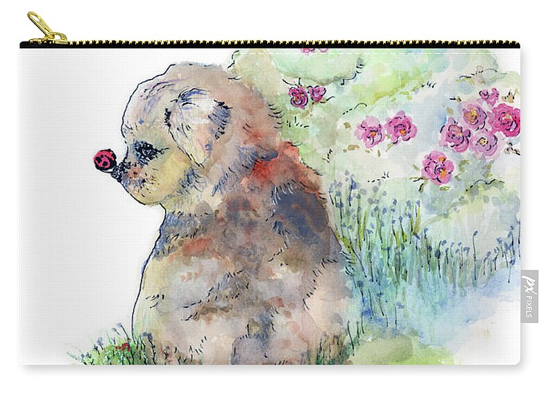 Mini Australian Shepherd Carry-all Pouch featuring the painting First Contact by Lauren Heller