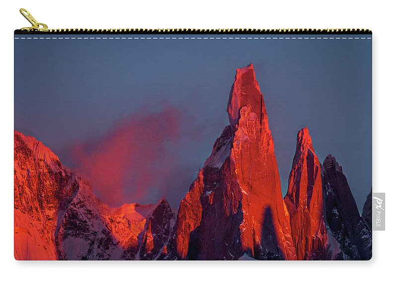 Patagonia Zip Pouch featuring the photograph First Light on Cerro Torre - Patagonia by Stuart Litoff