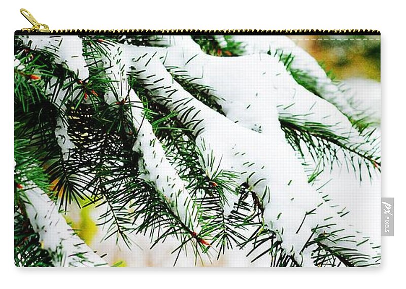 First Snow Zip Pouch featuring the photograph First Snow by Anna Porter