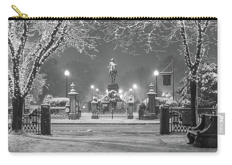 Boston Public Garden Zip Pouch featuring the photograph First Snow at Boston's Public Garden by Kristen Wilkinson