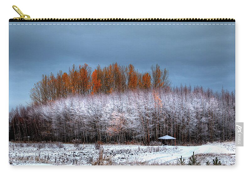 Snow Zip Pouch featuring the photograph First Snow by Lee Santa