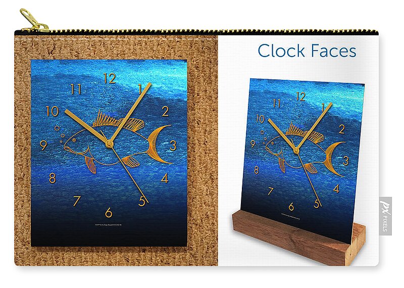 Clock Faces Zip Pouch featuring the sculpture Fish and Other Clock Faces by Paul Gaj