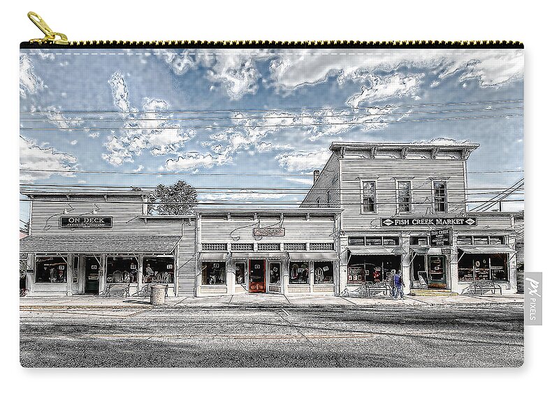 Fish Creek Stores Zip Pouch featuring the photograph Fish Creek by Rod Melotte