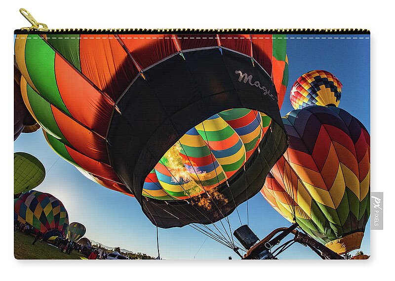 Balloons Zip Pouch featuring the photograph Fish Eye View of the Balloon Races by Janis Knight