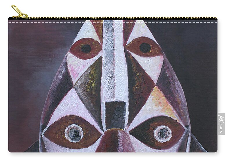 Oil On Canvas Carry-all Pouch featuring the painting Fish Mask by Obi-Tabot Tabe