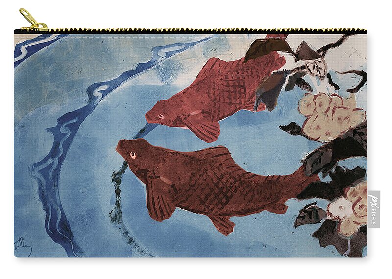 Animal Zip Pouch featuring the painting Fish Pond by Thomas Tribby