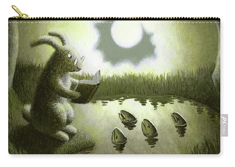 Rabbit Zip Pouch featuring the painting Fish Story by Chris Miles