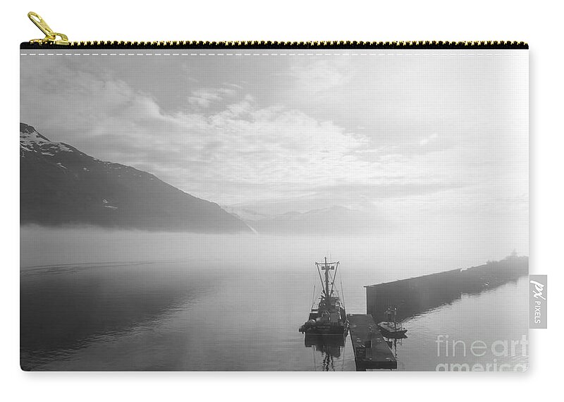 Alaska Zip Pouch featuring the photograph Fishing at Dawn Grayscale by Jennifer White
