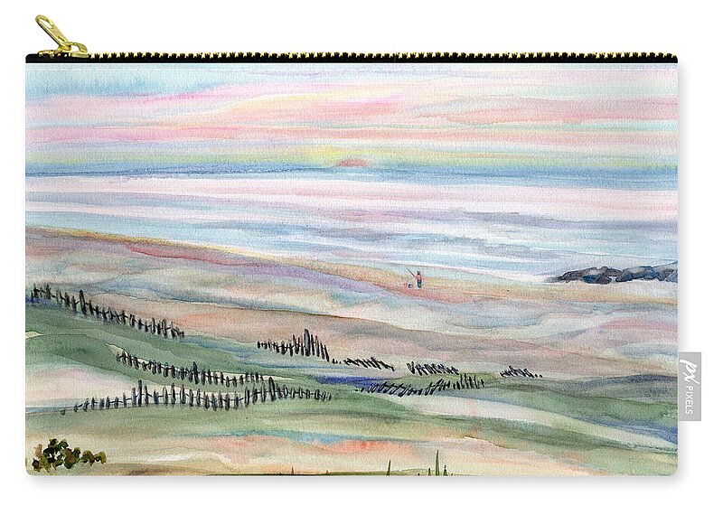 Fishing Zip Pouch featuring the painting Fishing at Sunrise, Long Beach Island, New Jersey by Pamela Parsons