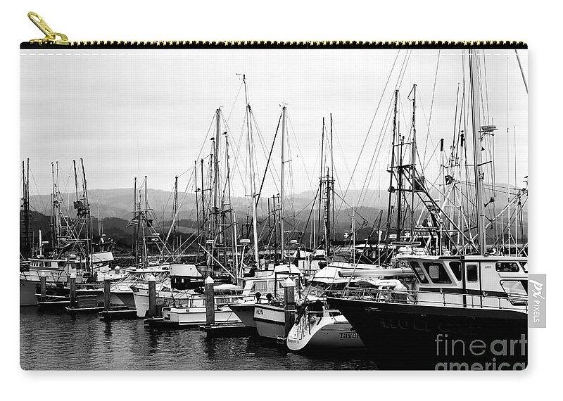 Black And White Zip Pouch featuring the photograph Fishing Boats . 7D8208 by Wingsdomain Art and Photography
