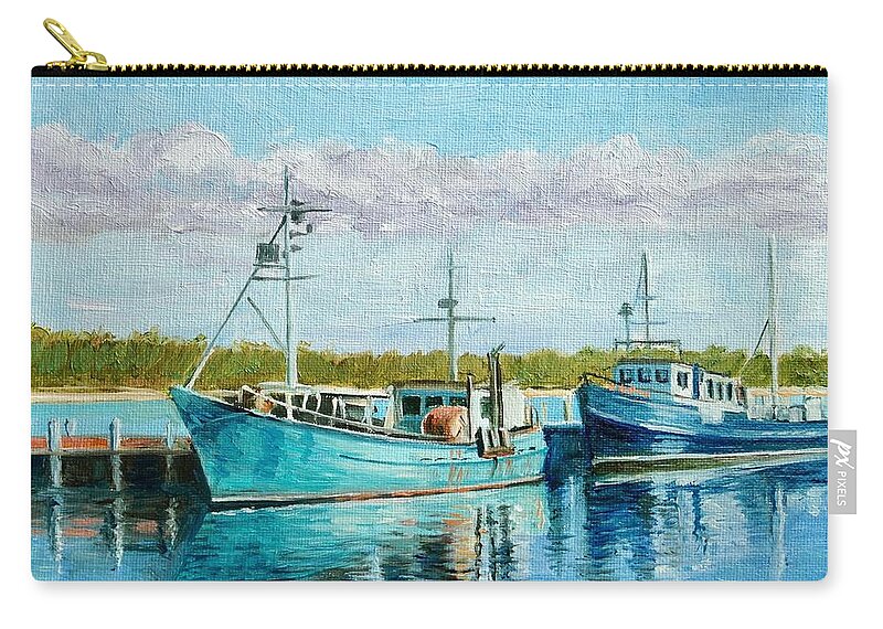 Fishing Zip Pouch featuring the painting Fishing Boats in Lakes Entrance by Dai Wynn