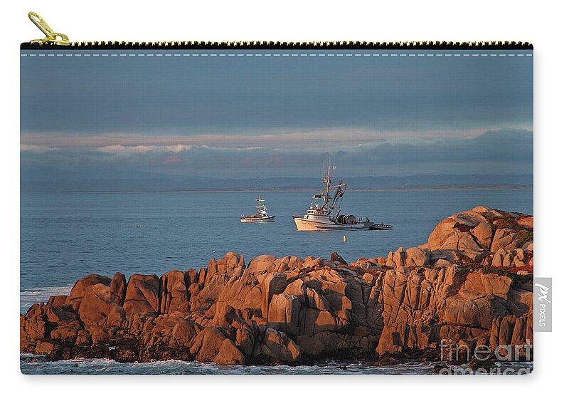 Seascape Zip Pouch featuring the photograph Fishing Boats on Monterey Bay by Charlene Mitchell