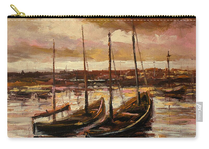 Fishing Cutters Zip Pouch featuring the painting Fishing cutters by Luke Karcz