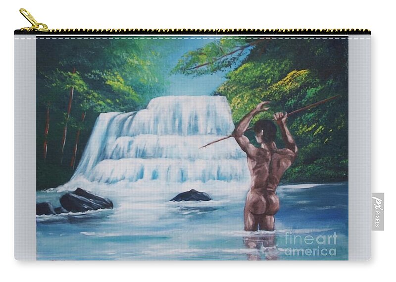 River Zip Pouch featuring the painting Fishing in the River by Jean Pierre Bergoeing