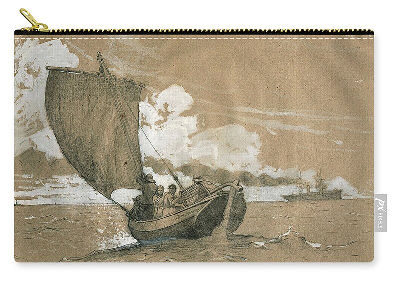 Winslow Homer Carry-all Pouch featuring the glass art Fishing off Scarborough by Winslow Homer