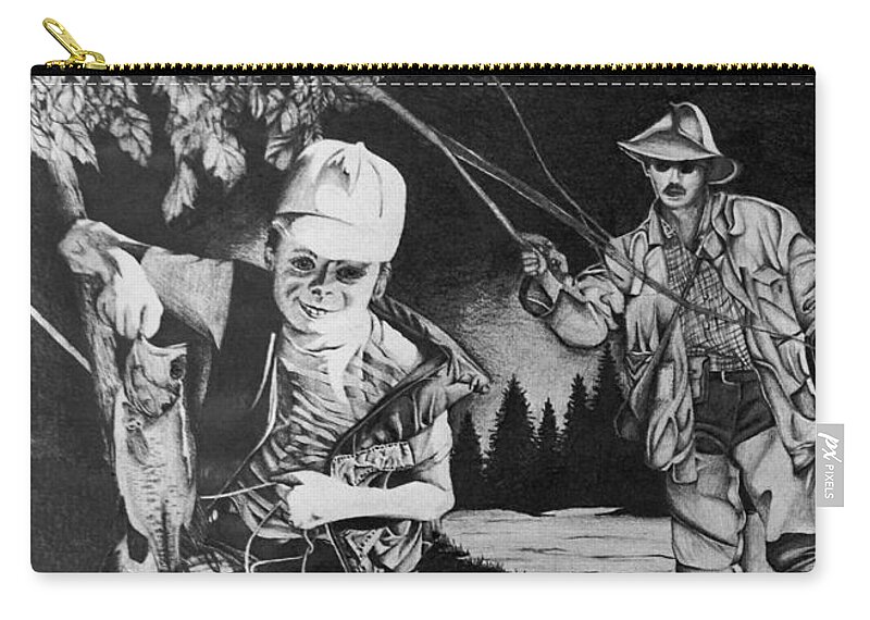 Fishing Zip Pouch featuring the drawing Fishing Vacation by Bruce Bley