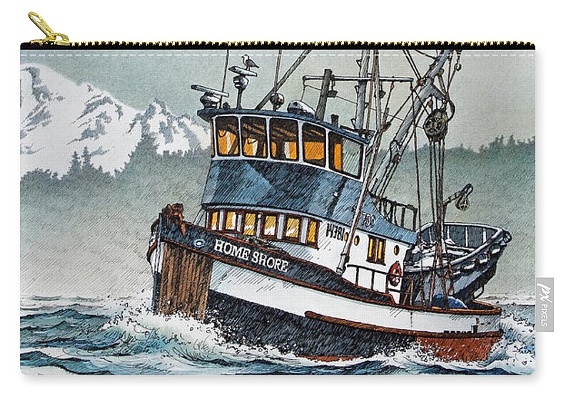 Fishing Zip Pouch featuring the painting Fishing Vessel Home Shore by James Williamson