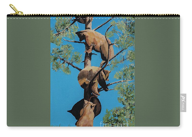 Bear Zip Pouch featuring the painting Five and a Half Bear Cubs by Jackie MacNair