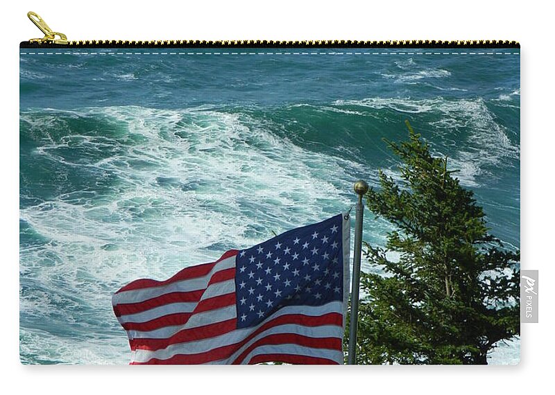 Oregon Zip Pouch featuring the photograph Flag Flying by Gallery Of Hope 