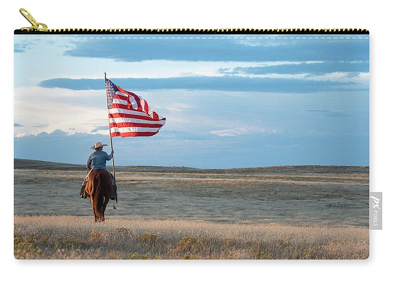 Horse And American Flag Zip Pouch featuring the photograph Flag of Freedom by Pamela Steege