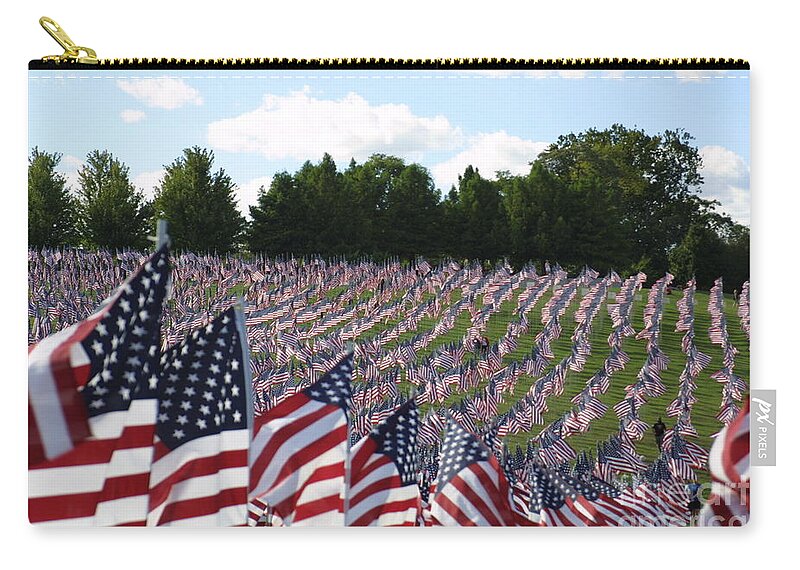 Highland Productions Llc Zip Pouch featuring the photograph Flags on Art Hill by Darren Dwayne Frazier