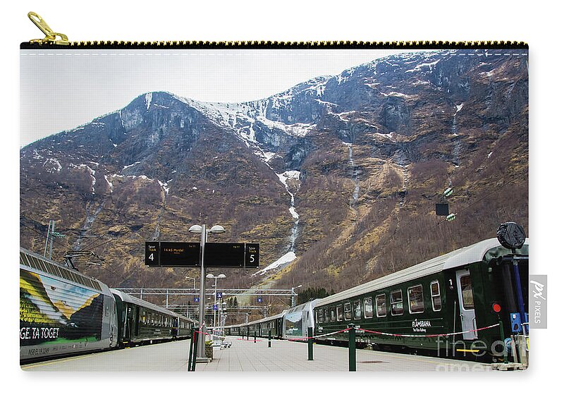 Trains Zip Pouch featuring the photograph Flam Station by Suzanne Luft