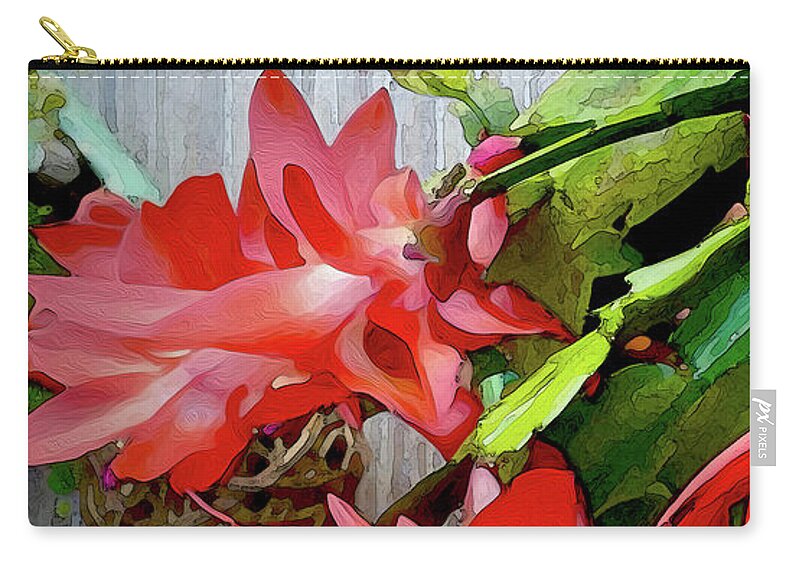 Christmas Cactus Zip Pouch featuring the digital art Flamboyance by Gina Harrison