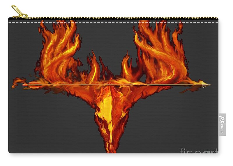 Fire Zip Pouch featuring the painting Flame on buck with arrow by Robert Corsetti