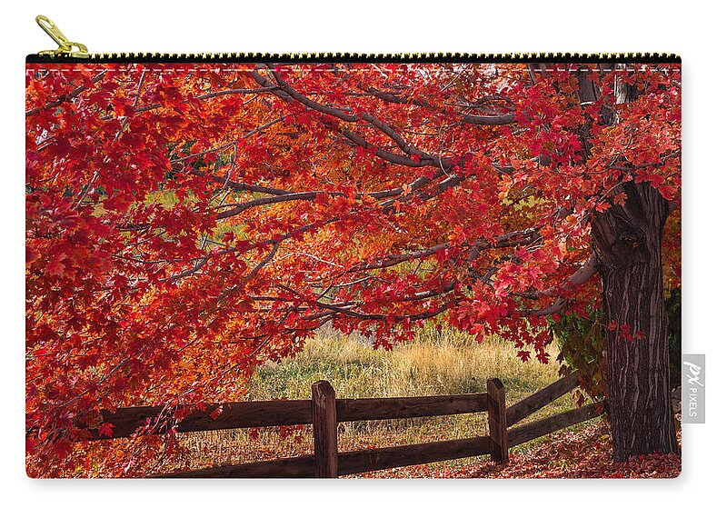 Autumn Zip Pouch featuring the photograph Flames on the Fence by Darren White