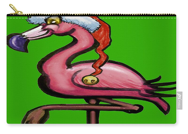 Flamingo Zip Pouch featuring the greeting card Flamingo Christmas by Kevin Middleton