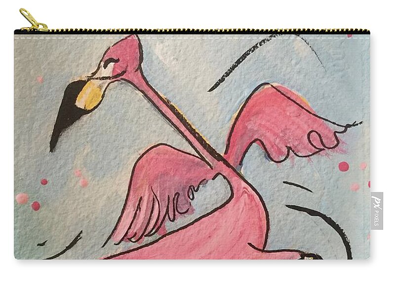 Flamingo Zip Pouch featuring the painting Flamingo Flair by Terri Einer