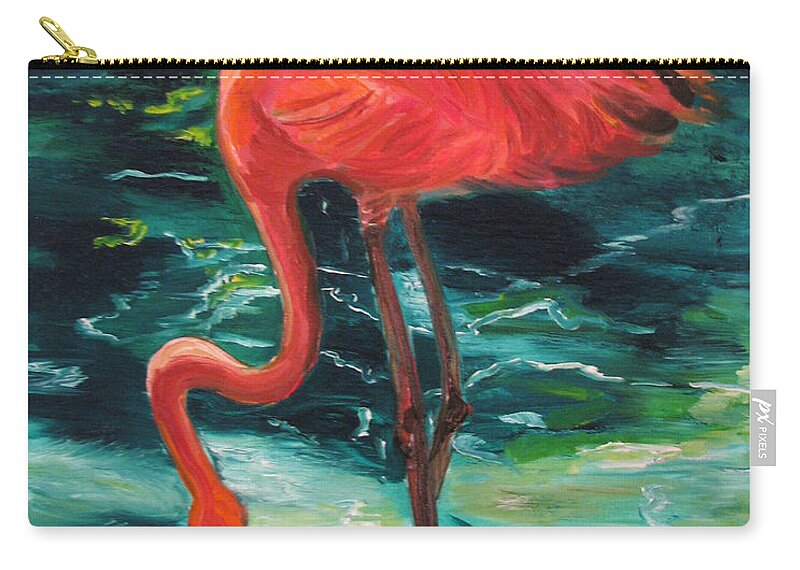Flamingo Zip Pouch featuring the painting Flamingo of Homasassa by Patricia Arroyo