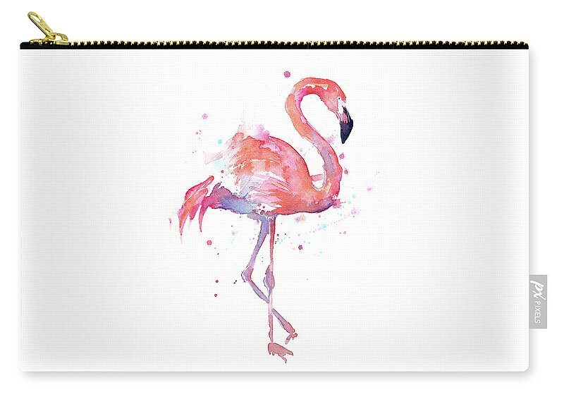 Flamingo Zip Pouch featuring the painting Flamingo Watercolor Facing Right by Olga Shvartsur