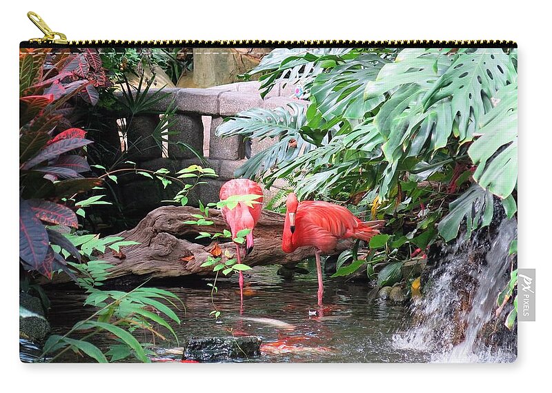 Birds Zip Pouch featuring the photograph Flamingos by Betty Buller Whitehead