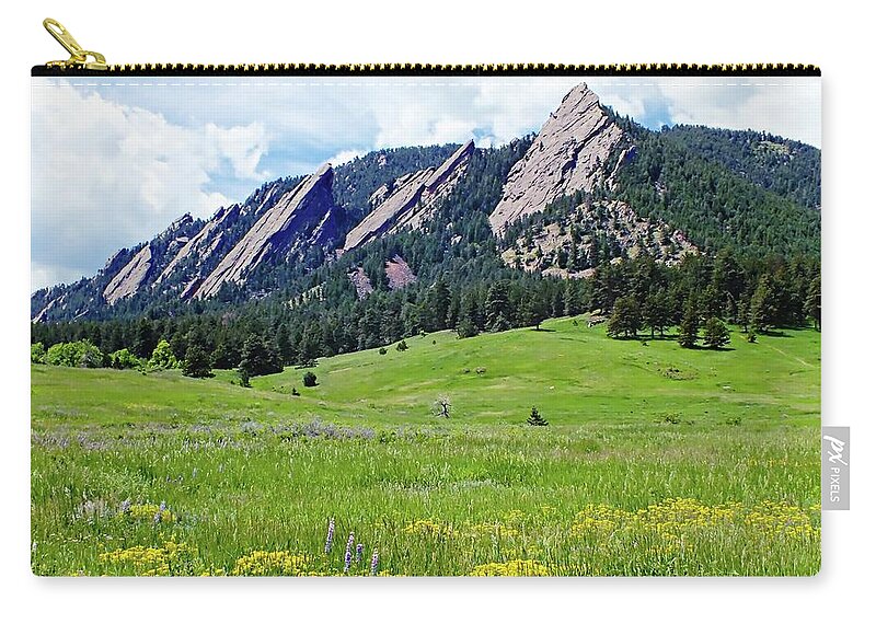 United States Zip Pouch featuring the digital art Flatirons of Boulder, Colorado by Joseph Hendrix