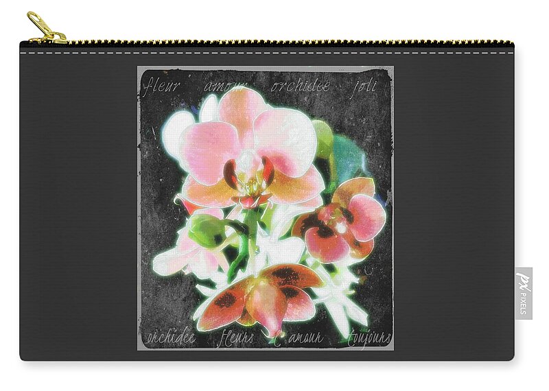 Vintage Postcard Zip Pouch featuring the mixed media Fleur L'amour French Script by Pamela Smale Williams
