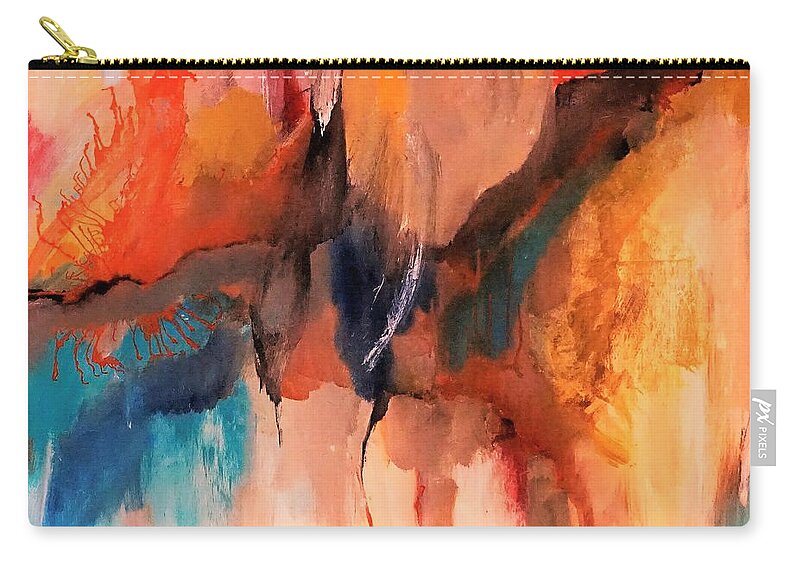 Flick Zip Pouch featuring the digital art Flick Fling Slather Smear Blend Abstract Acrylic Painting By Lisa Kaiser by Lisa Kaiser
