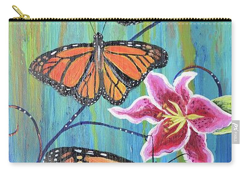 Monarch Butterflies Zip Pouch featuring the painting Flight of the Monarchs by Melissa Torres