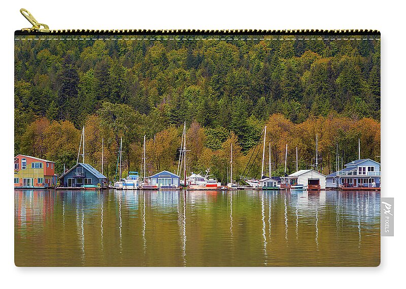 Houseboat Zip Pouch featuring the photograph Floating Homes along Multnomah Channel in Portland Oregon by David Gn