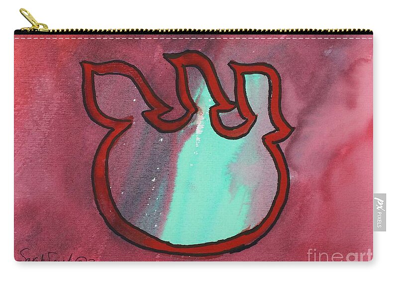 Shin Floating Tooth Zip Pouch featuring the painting Floating Shin by Hebrewletters SL