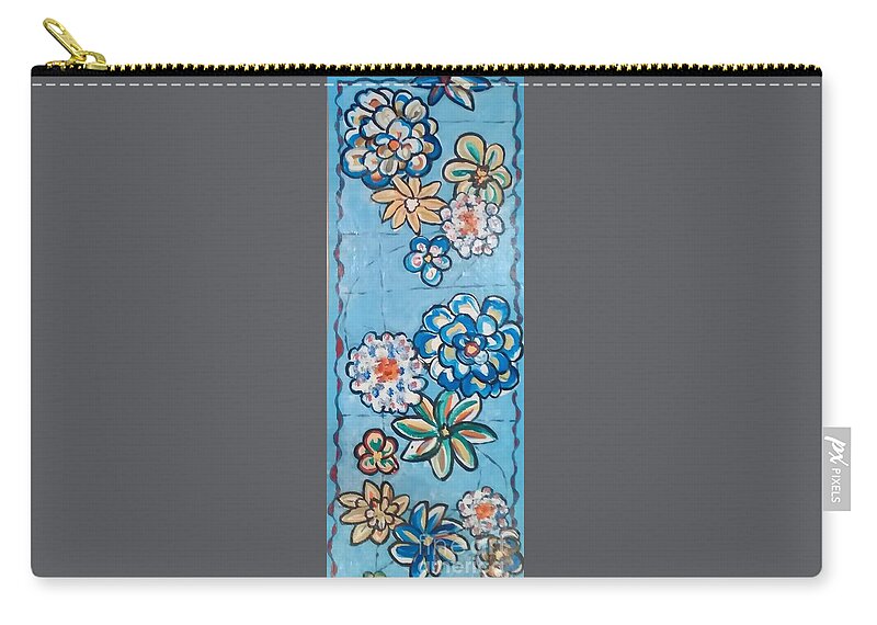 Light Blue Zip Pouch featuring the painting Floor Cloth Blue Flowers by Judith Espinoza