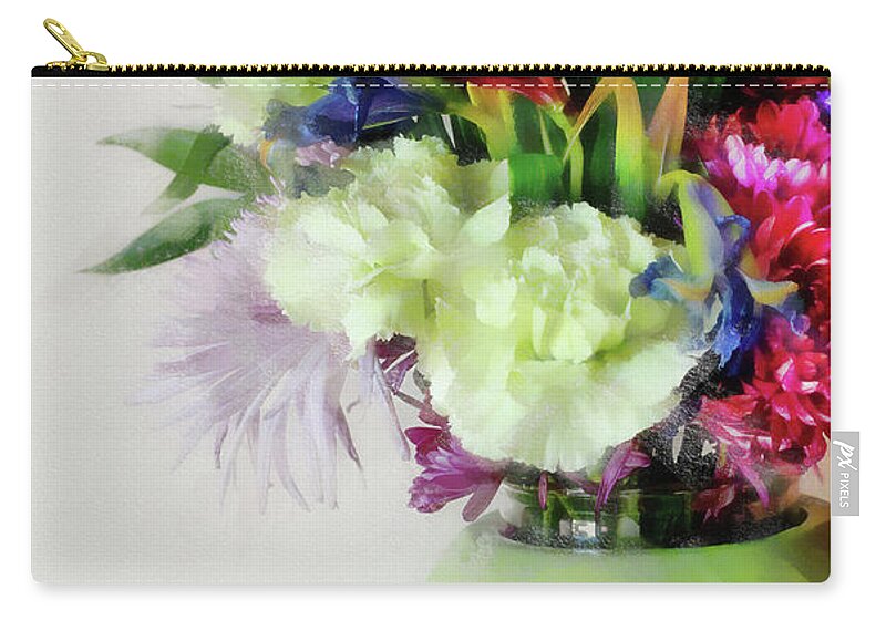 Flowers Zip Pouch featuring the digital art Floral Bouquet in Green by JGracey Stinson
