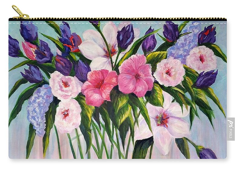 Flowers Zip Pouch featuring the painting Floral Fantasy by Rosie Sherman