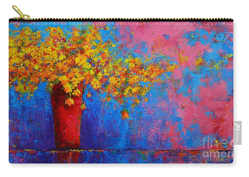 Abstract Floral Decor Zip Pouch featuring the painting Springs flowers Modern Impressionist Abstract Floral Palette Knife Work by Patricia Awapara